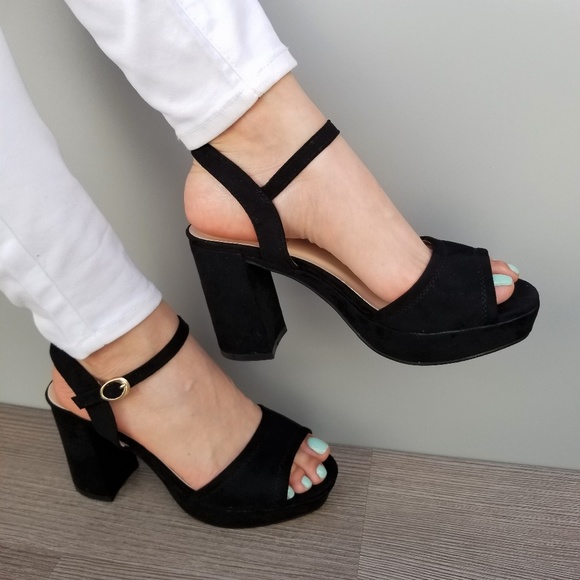 Open Toe 90's Suede Platform Heel Sandals-F - Picture 2 of 8